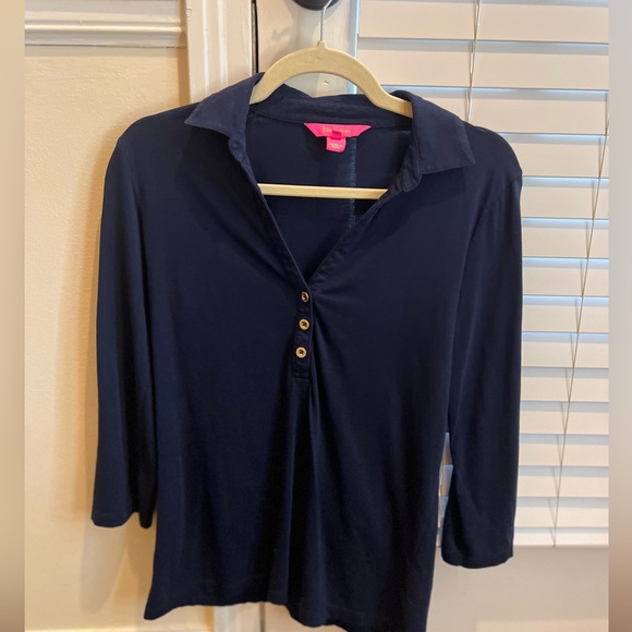 Lilly Pulitzer Tops - Lilly P three quarter sleeve navy polo . Excellent condition. Barely worn.